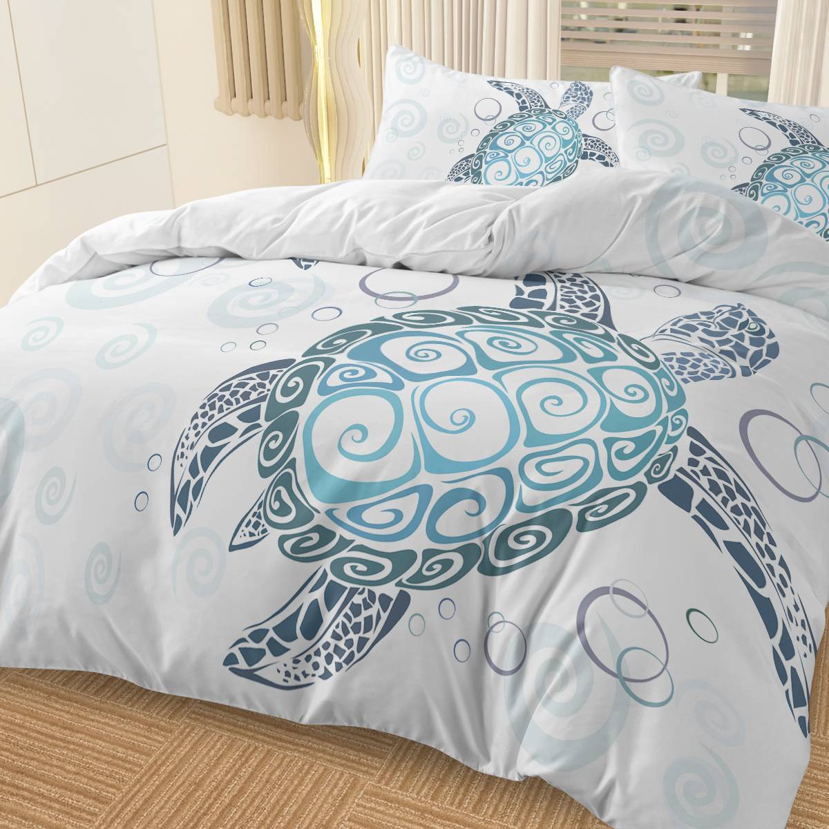 Turtle Bed Sets Ocean 3 Piece Turtle Themed With 2 Pillowcases