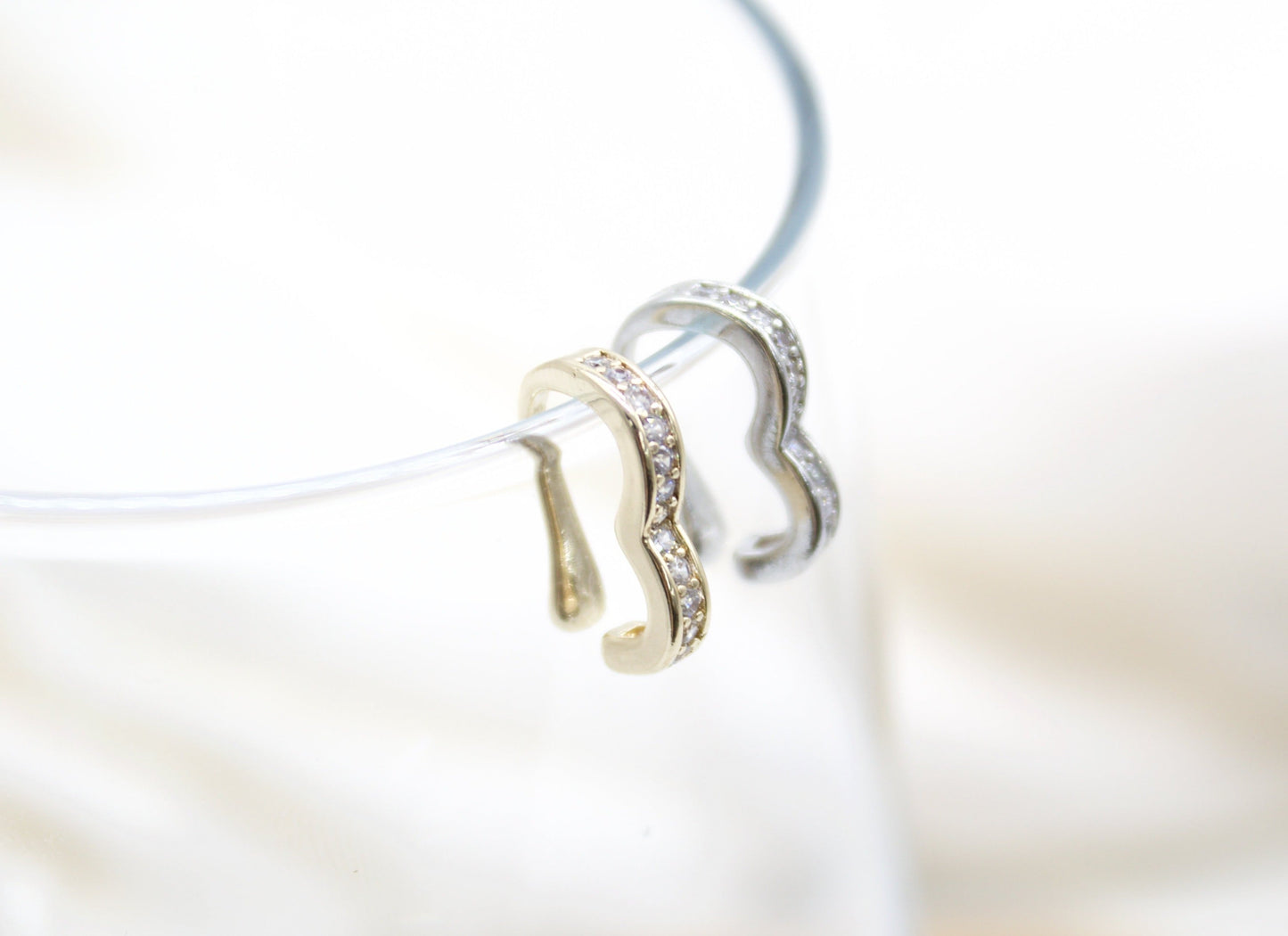 Gold Filled Wavy Ear Cuffs With Micro CZ Cubic Zirconia Stones-0