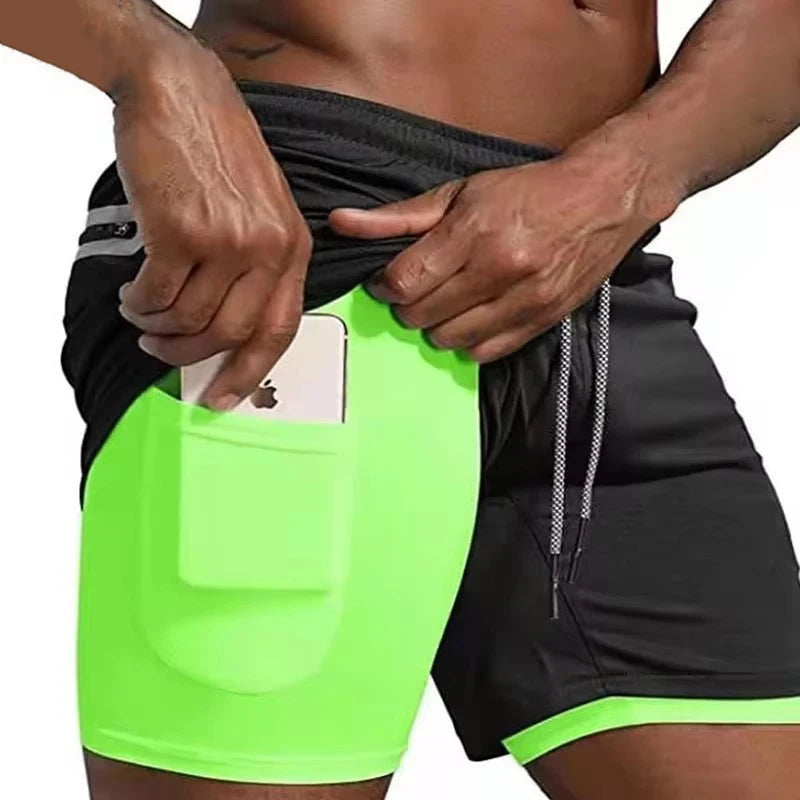 Men Sport Shorts Sportswear Double-deck Running Shorts 2 In 1 Beach