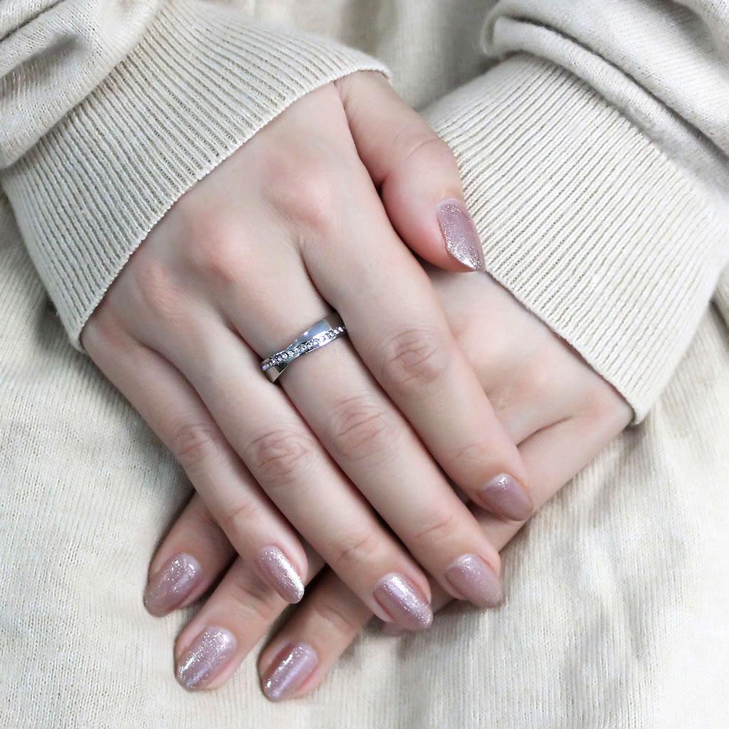TK3501 - High polished (no plating) Stainless Steel Ring with Top Grade Crystal in Clear-4