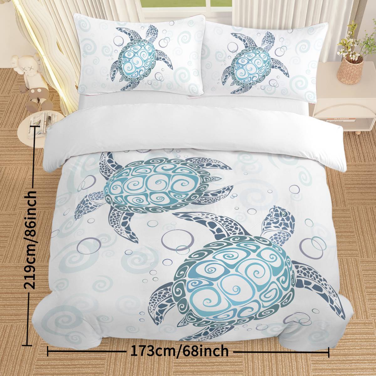 Turtle Bed Sets Ocean 3 Piece Turtle Themed  With 2 Pillowcases
