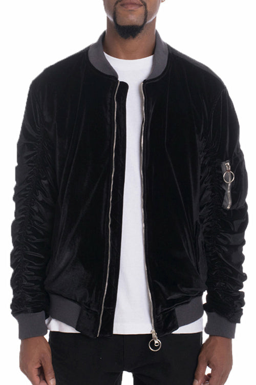 Velor Cinch Sleeve Bomber Jacket
