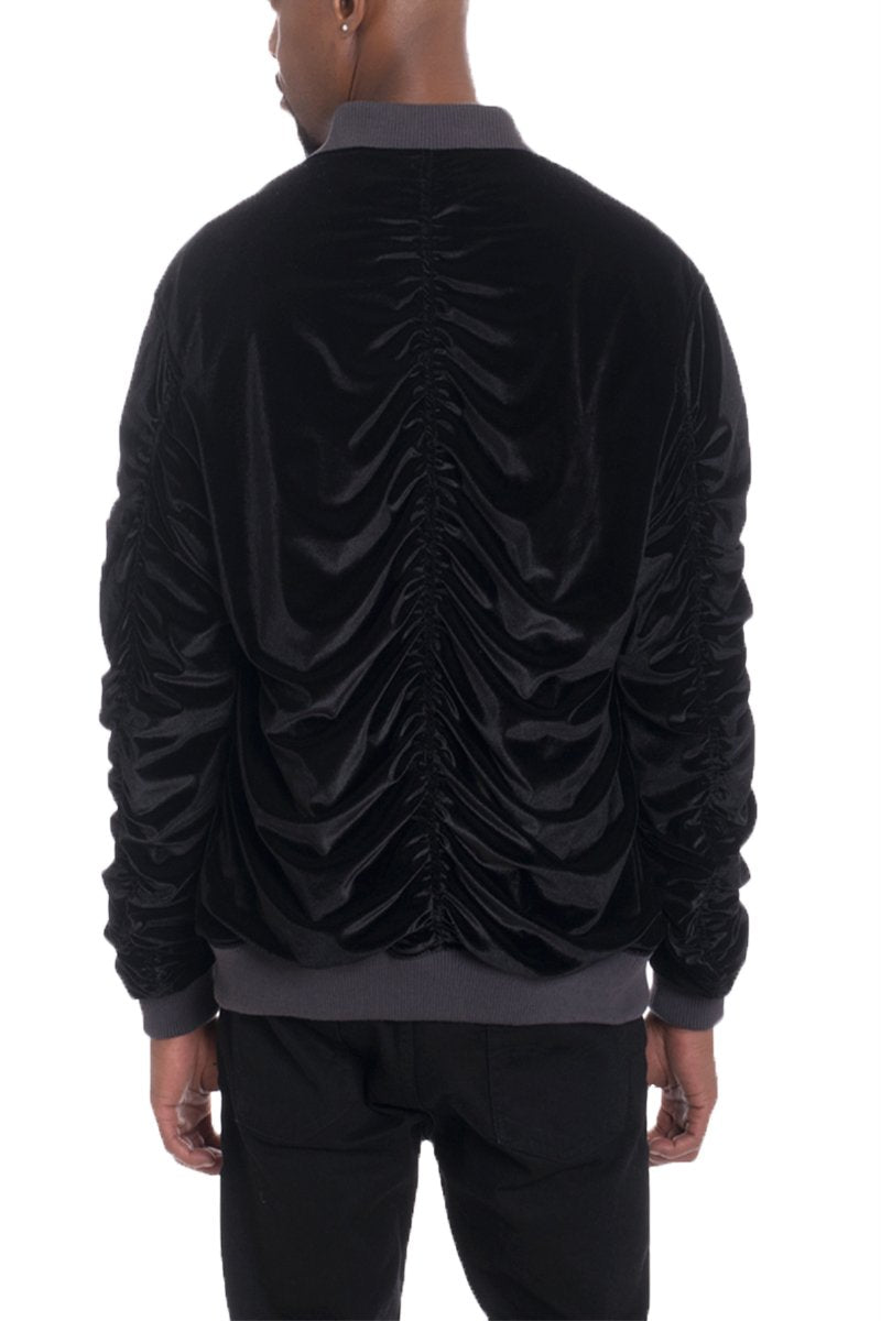 Velor Cinch Sleeve Bomber Jacket