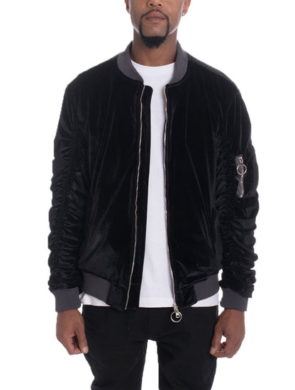 Velor Cinch Sleeve Bomber Jacket