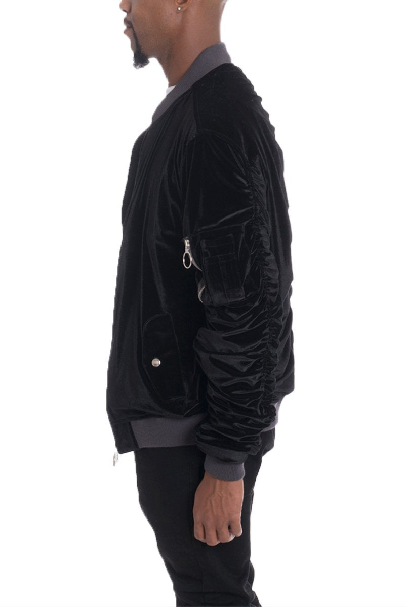 Velor Cinch Sleeve Bomber Jacket