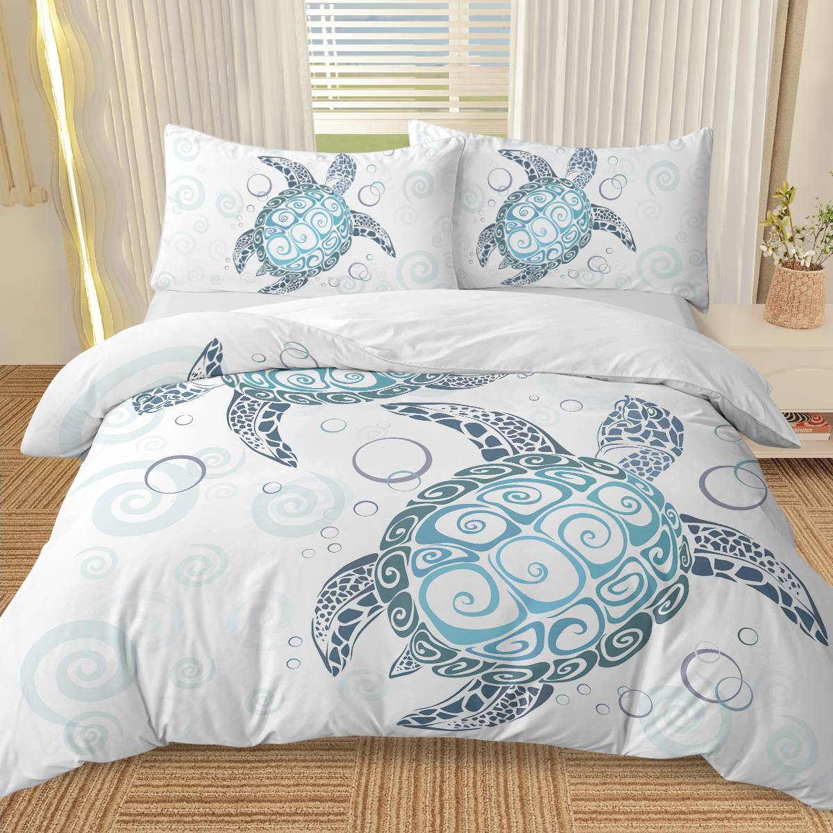 Turtle Bed Sets Ocean 3 Piece Turtle Themed  With 2 Pillowcases