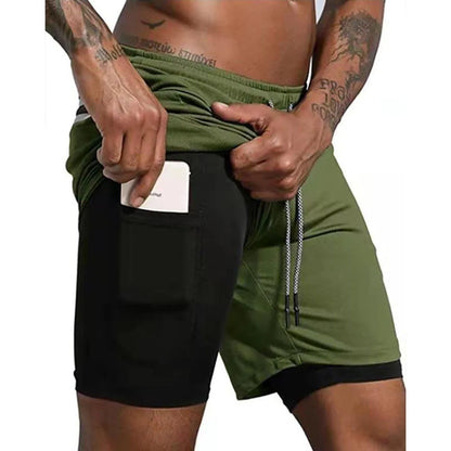 Men Sport Shorts  Sportswear Double-deck Running Shorts 2 In 1 Beach