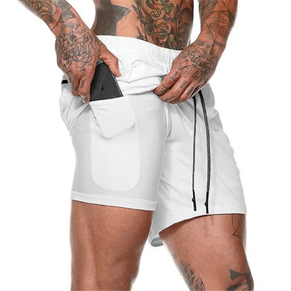 Men Sport Shorts  Sportswear Double-deck Running Shorts 2 In 1 Beach