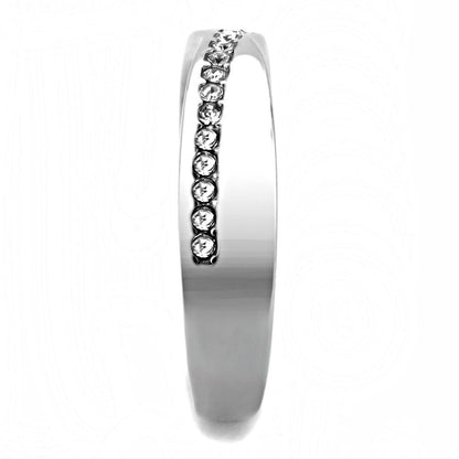 TK3501 - High polished (no plating) Stainless Steel Ring with Top Grade Crystal  in Clear-3