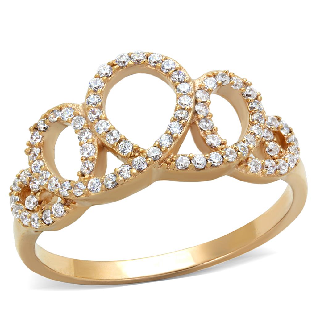 TS279 - Rose Gold 925 Sterling Silver Ring with AAA Grade CZ  in Clear-4