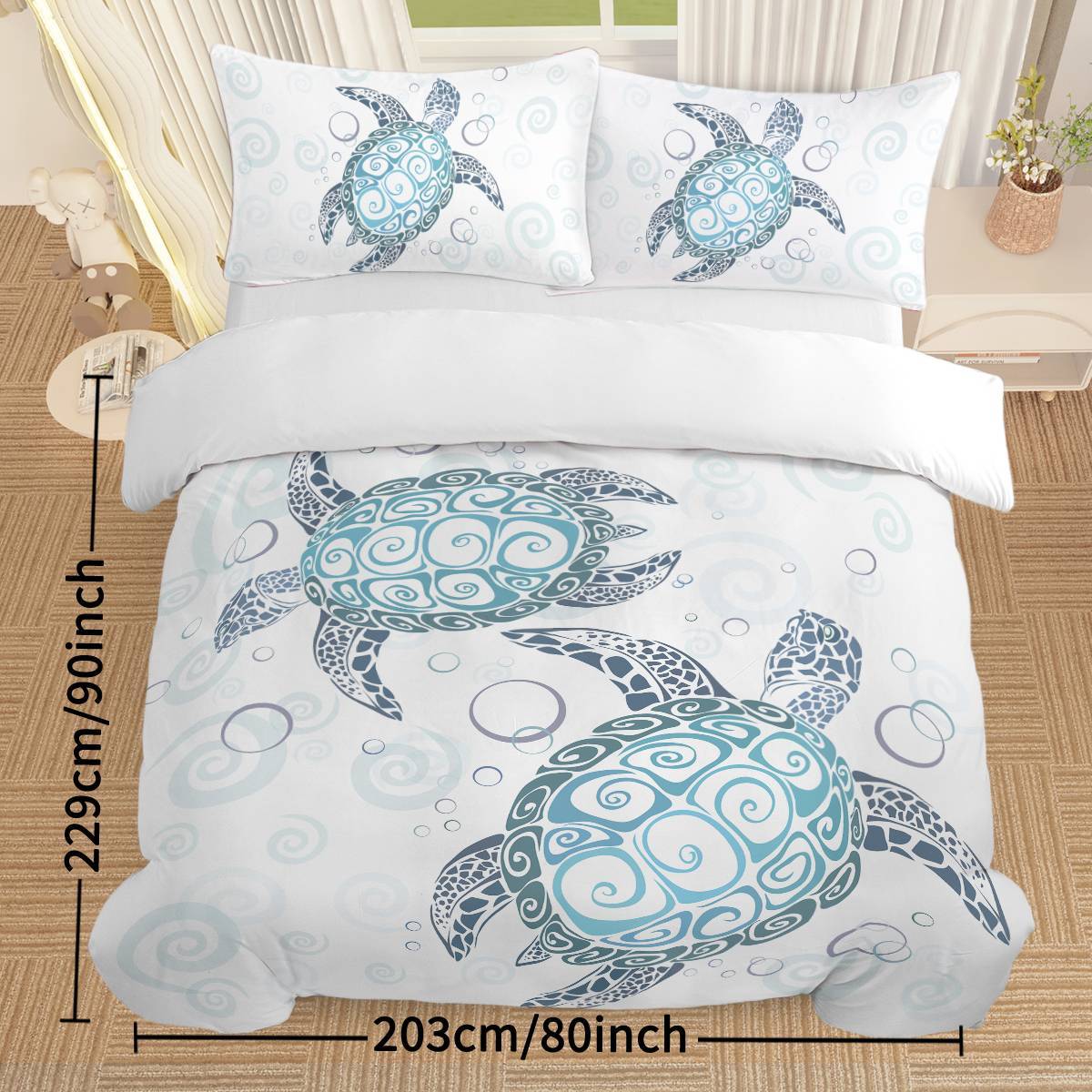 Turtle Bed Sets Ocean 3 Piece Turtle Themed  With 2 Pillowcases