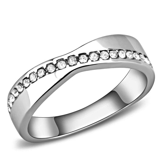 TK3501 - High polished (no plating) Stainless Steel Ring with Top Grade Crystal  in Clear-0