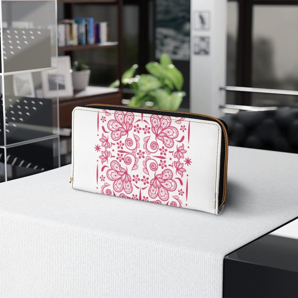 Womens Wallet - Zip Purse - White and Red Floral-3