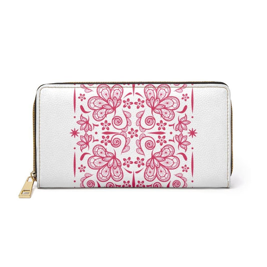Womens Wallet - Zip Purse - White and Red Floral-0